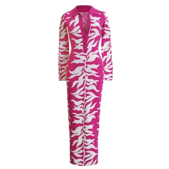 Hanifa Dresses & Skirts - Hanifa Soraya Maxi Pink White Long Sleeve Thick Knit Long Wiggle Dress Size M